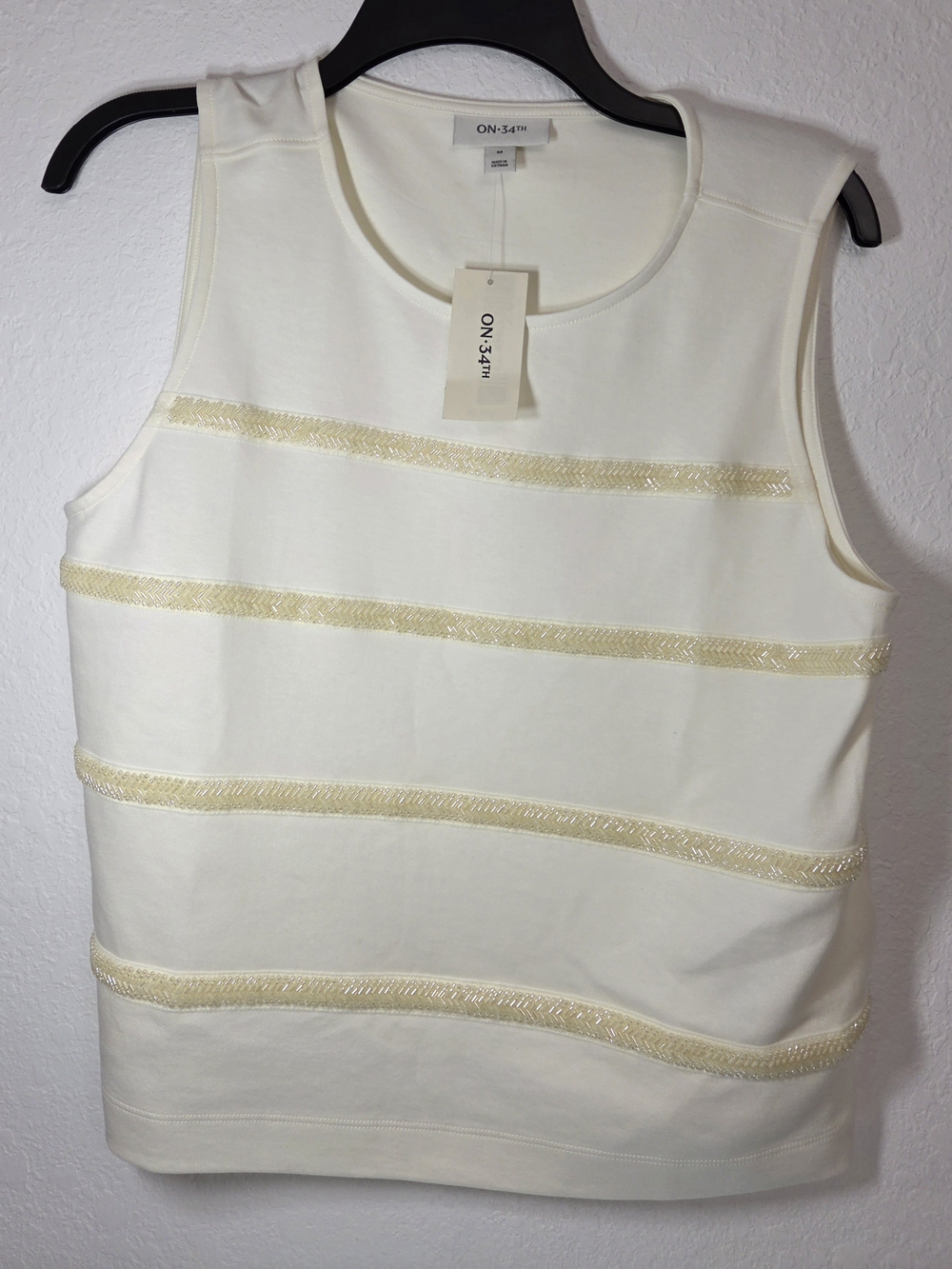 Cream Sleeveless Tank with Metallic Trim